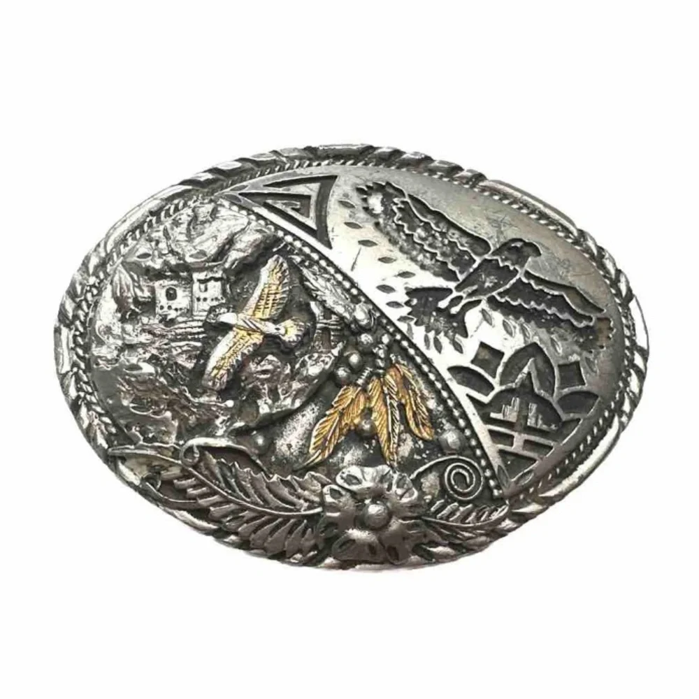 Vintage SSI Eagles Feather Belt Buckle Gold Plated And Silver Plated Detailed - Picture 1 of 7